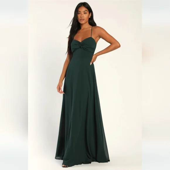 Lulus | Dresses | Lulus Modern Radiance Emerald Green Twistfront Aline Maxi  Dress Size Small